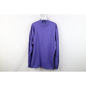 Vtg 90s Lands End Mens L Blank Cotton Mock Neck Long Sleeve T-Shirt Purple USA